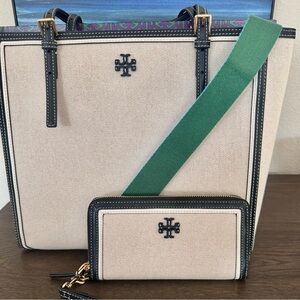 NWT Tory Burch Emerson Canvas Tote Crossbody & Wallet